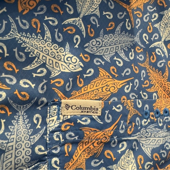 Columbia Super Slack Tide Camp Fishing Shirt M Blue Orange - Picture 5 of 11